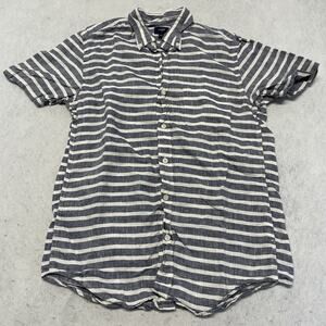 J. CREW Shirt Mens S Gray Striped 100% Linen Button Down Short Sleeve C1953